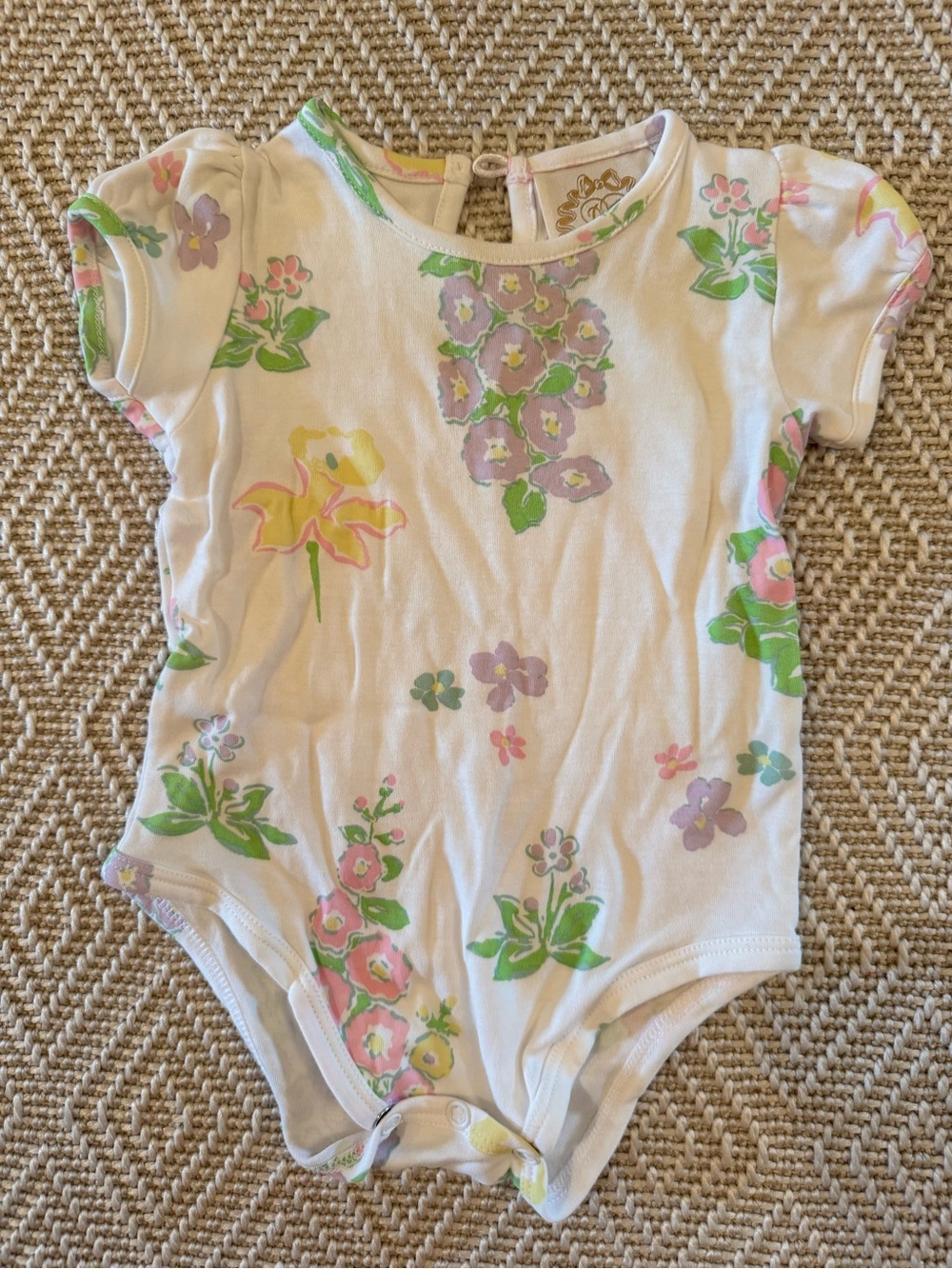 Floral Short-Sleeve One-Piece Bodysuit - Pink & Green